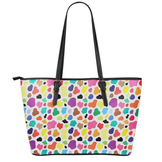 Colorful Cow Pattern Print Leather Tote Bag