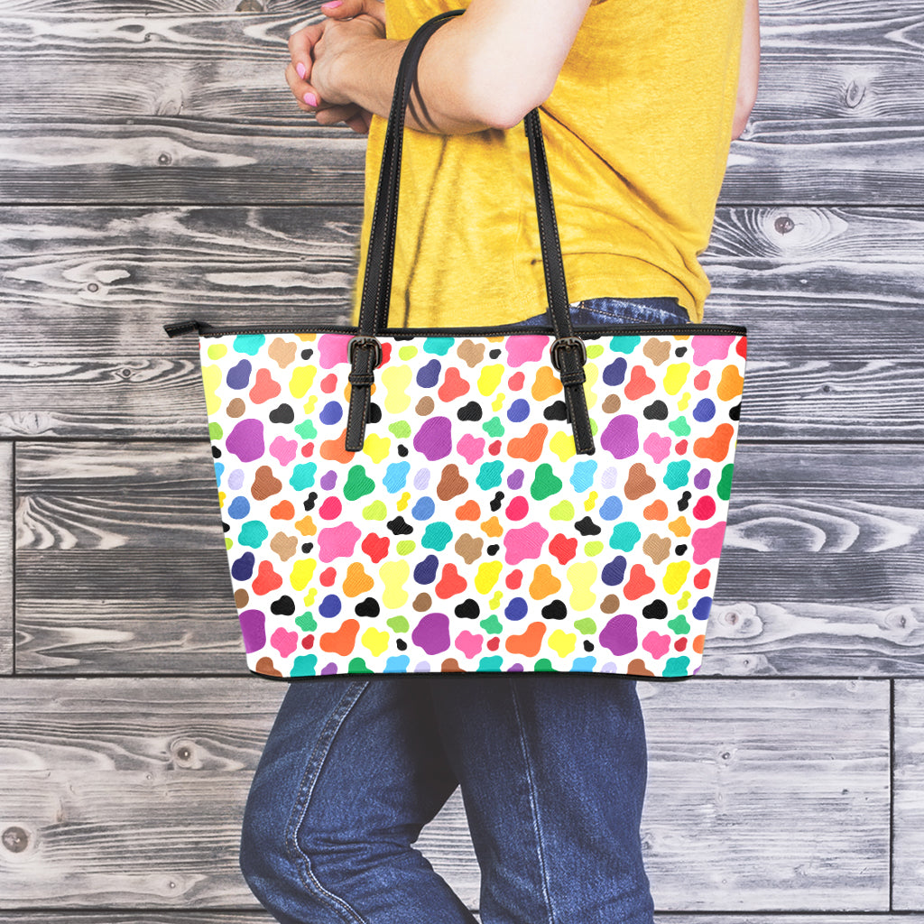 Colorful Cow Pattern Print Leather Tote Bag