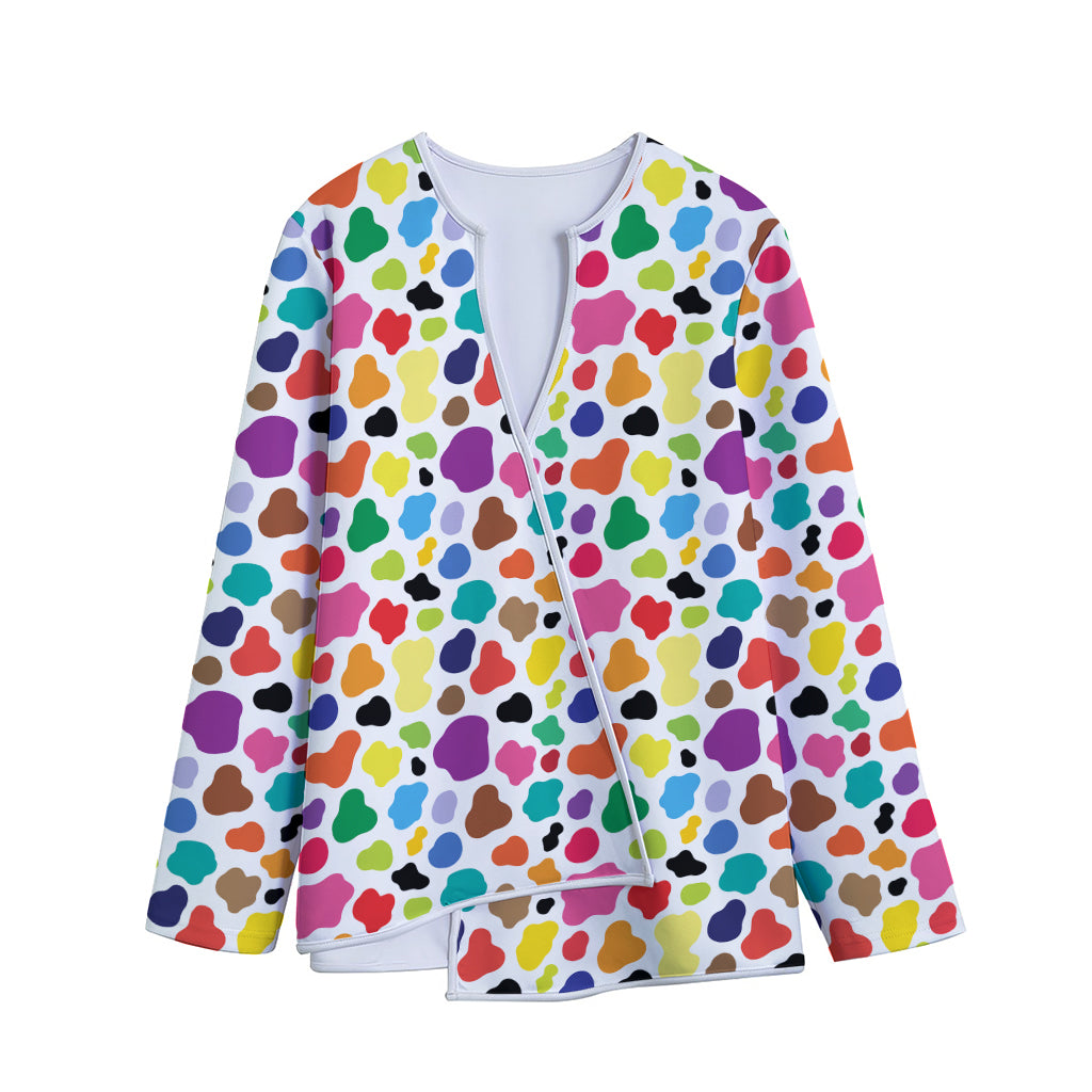 Colorful Cow Pattern Print Long Sleeve Short Coat