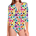 Colorful Cow Pattern Print Long Sleeve Swimsuit
