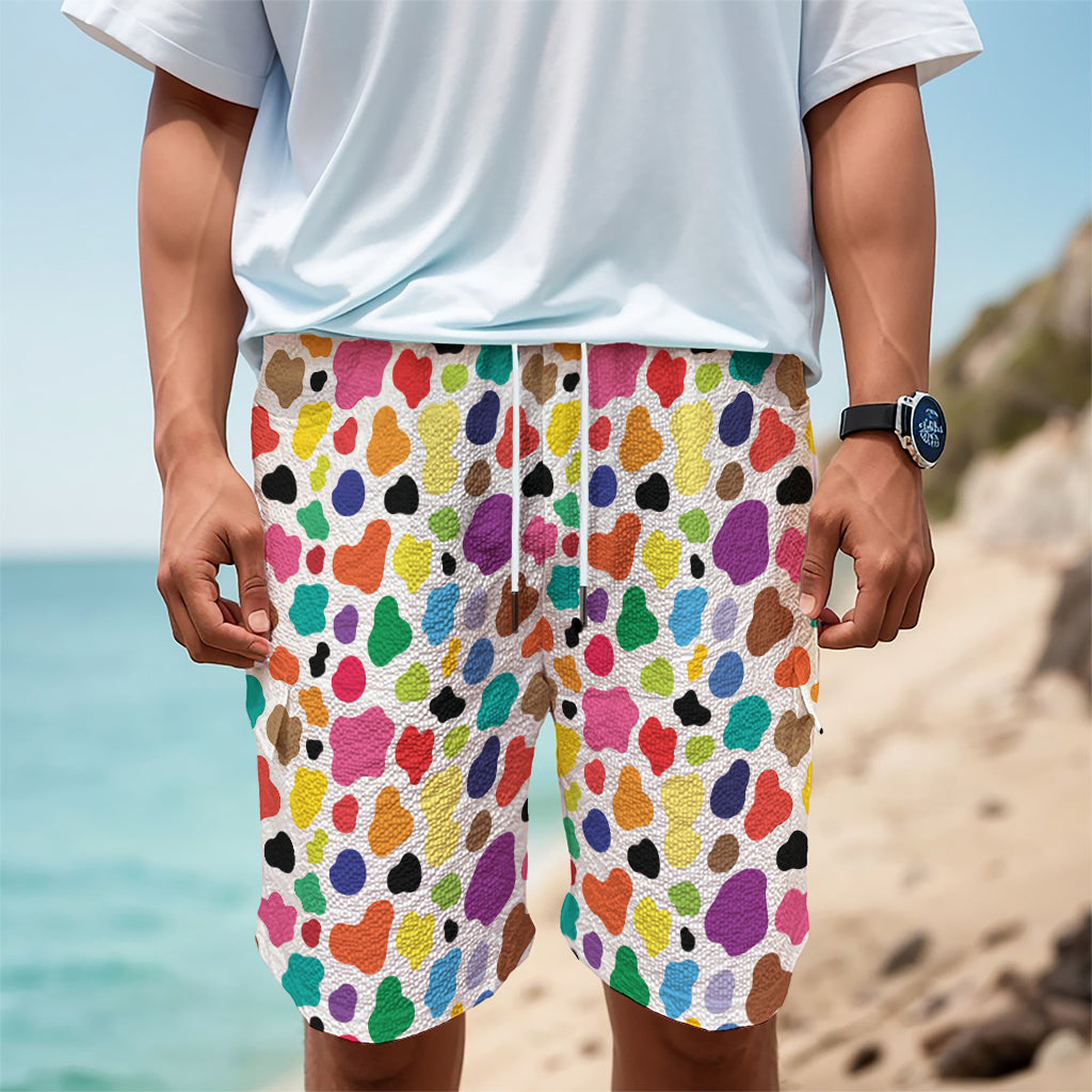 Colorful Cow Pattern Print Men's Cargo Shorts