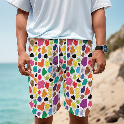 Colorful Cow Pattern Print Men's Cargo Shorts