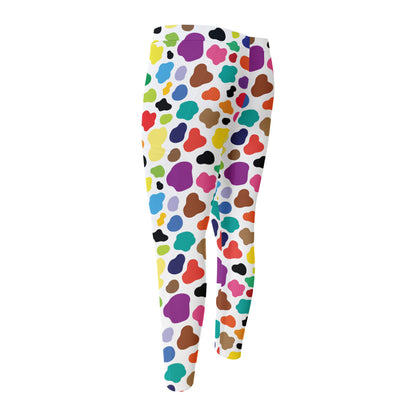 Colorful Cow Pattern Print Men's Compression Pants