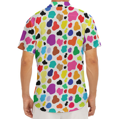 Colorful Cow Pattern Print Men's Deep V-Neck Shirt