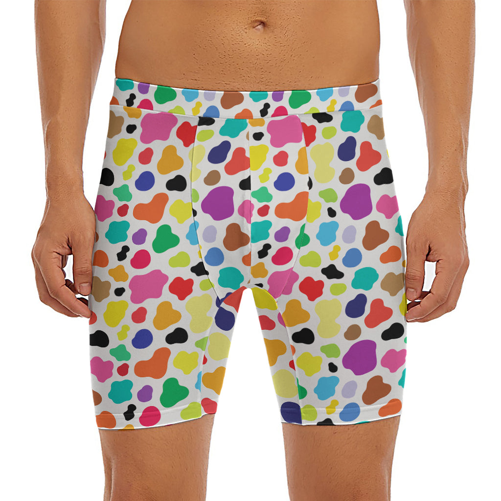 Colorful Cow Pattern Print Men's Long Boxer Briefs