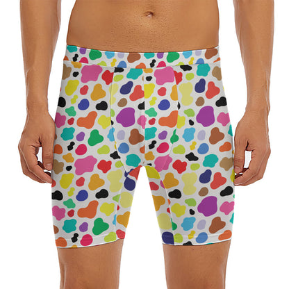 Colorful Cow Pattern Print Men's Long Boxer Briefs