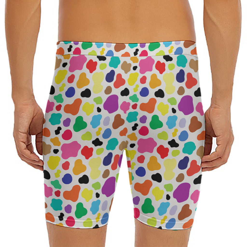 Colorful Cow Pattern Print Men's Long Boxer Briefs