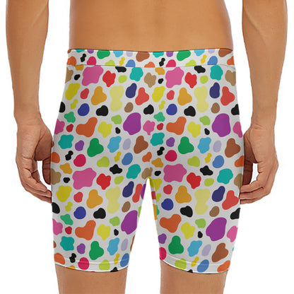 Colorful Cow Pattern Print Men's Long Boxer Briefs