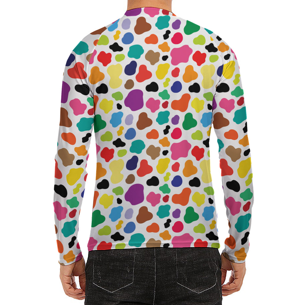 Colorful Cow Pattern Print Men's Long Sleeve Rash Guard