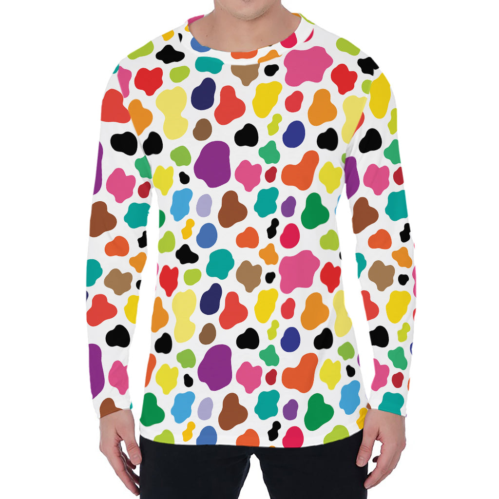 Colorful Cow Pattern Print Men's Long Sleeve T-Shirt