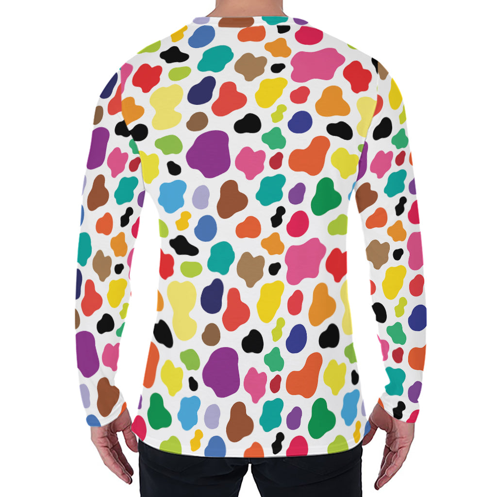 Colorful Cow Pattern Print Men's Long Sleeve T-Shirt