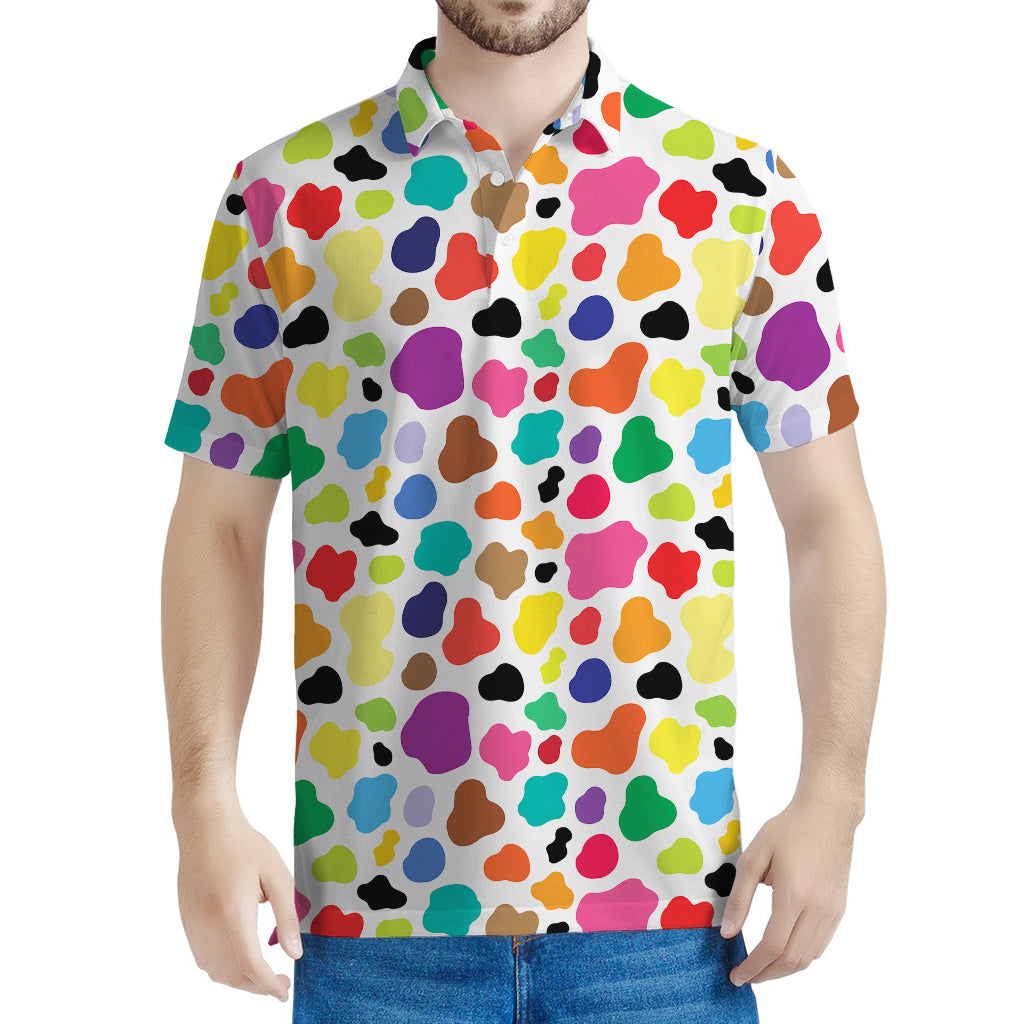 Colorful Cow Pattern Print Men's Polo Shirt