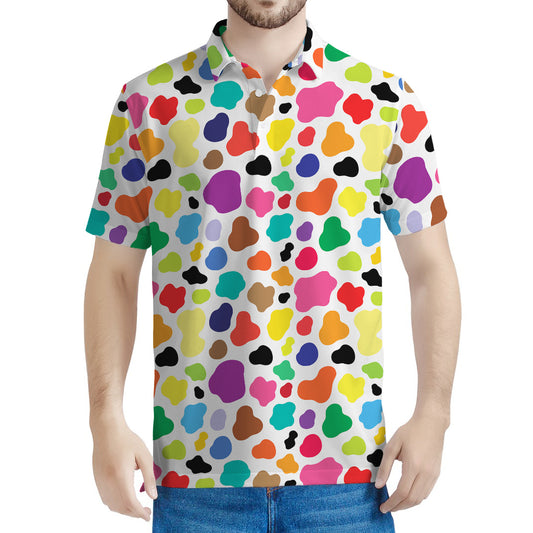 Colorful Cow Pattern Print Men's Polo Shirt