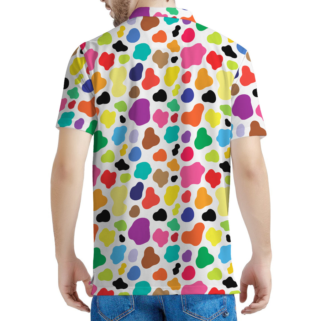 Colorful Cow Pattern Print Men's Polo Shirt