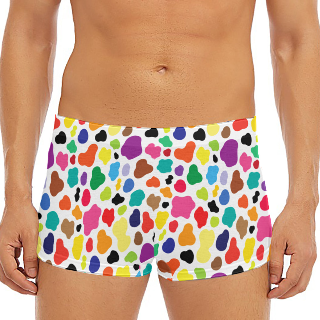 Colorful Cow Pattern Print Men's Short Boxer Briefs