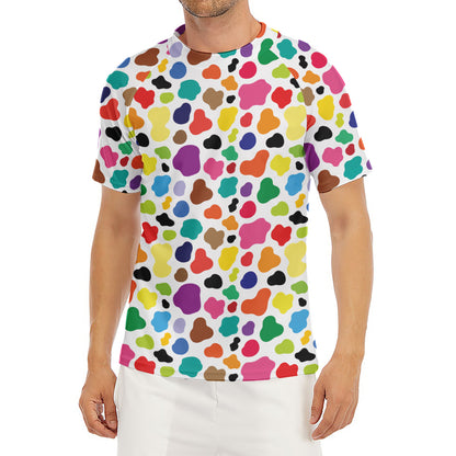 Colorful Cow Pattern Print Men's Short Sleeve Rash Guard