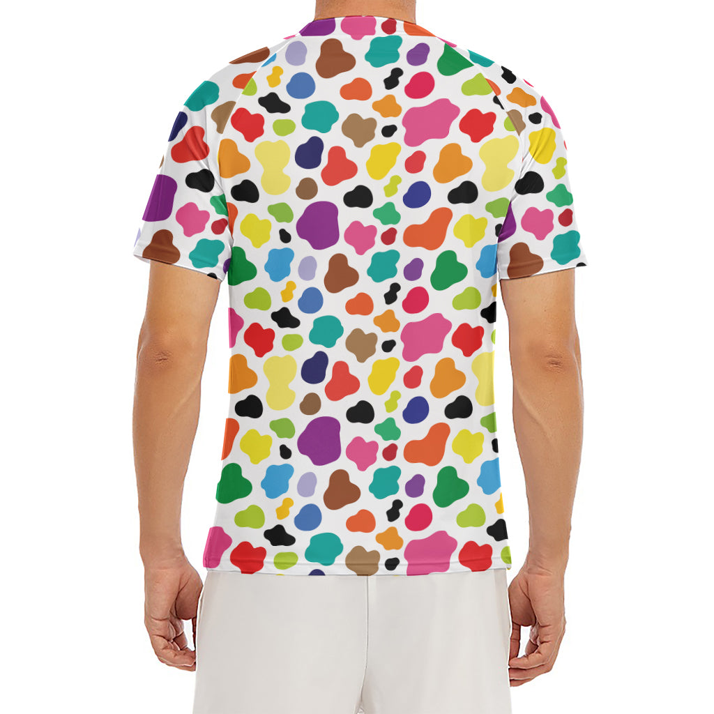 Colorful Cow Pattern Print Men's Short Sleeve Rash Guard