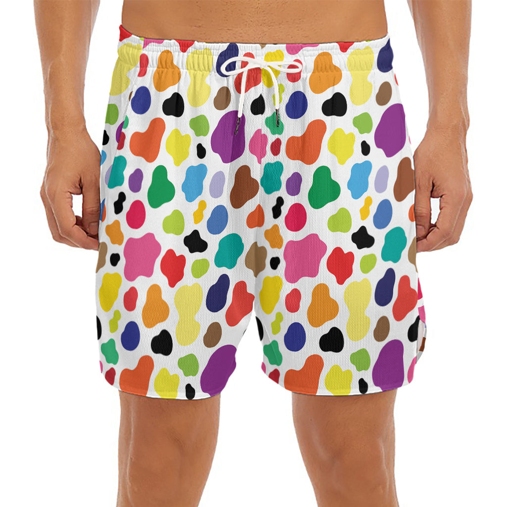 Colorful Cow Pattern Print Men's Split Running Shorts