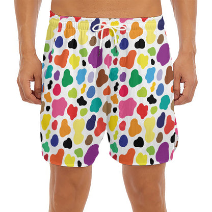 Colorful Cow Pattern Print Men's Split Running Shorts