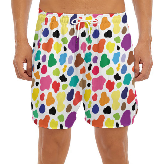 Colorful Cow Pattern Print Men's Split Running Shorts