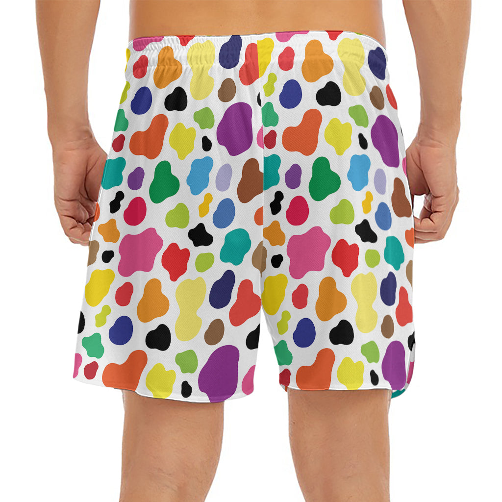 Colorful Cow Pattern Print Men's Split Running Shorts