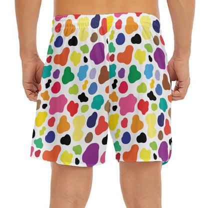 Colorful Cow Pattern Print Men's Split Running Shorts