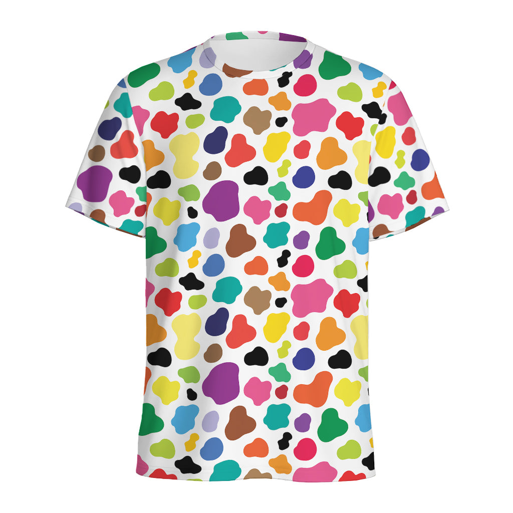 Colorful Cow Pattern Print Men's Sports T-Shirt