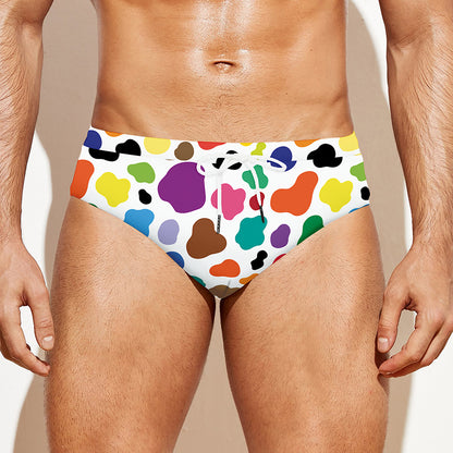 Colorful Cow Pattern Print Men's Swim Briefs