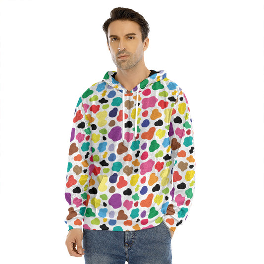 Colorful Cow Pattern Print Men's Velvet Pullover Hoodie