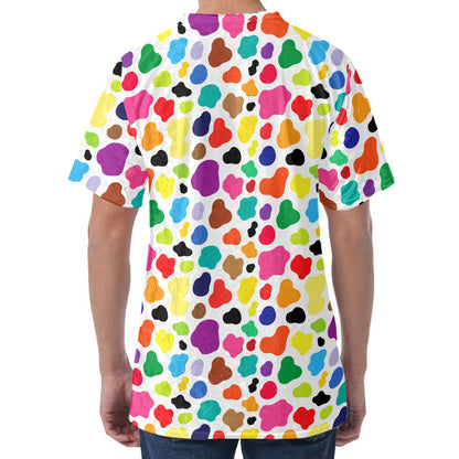 Colorful Cow Pattern Print Men's Velvet T-Shirt
