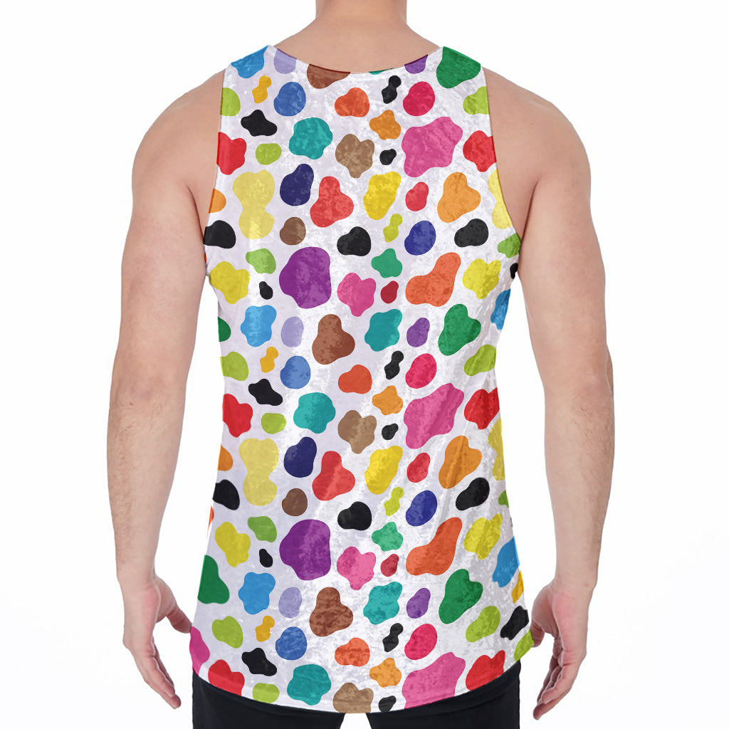 Colorful Cow Pattern Print Men's Velvet Tank Top