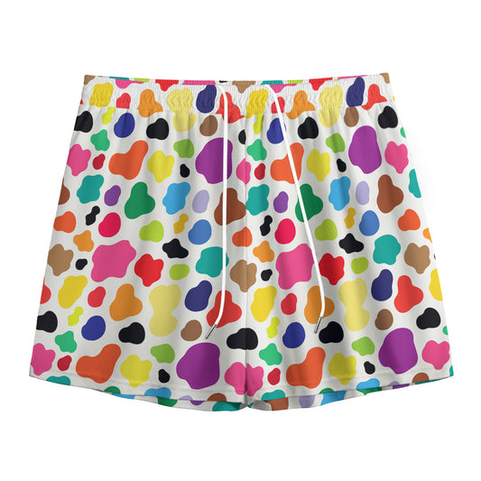 Colorful Cow Pattern Print Mesh Shorts