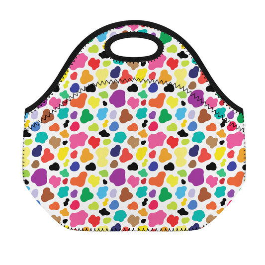 Colorful Cow Pattern Print Neoprene Lunch Bag