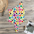 Colorful Cow Pattern Print One Shoulder Bodysuit