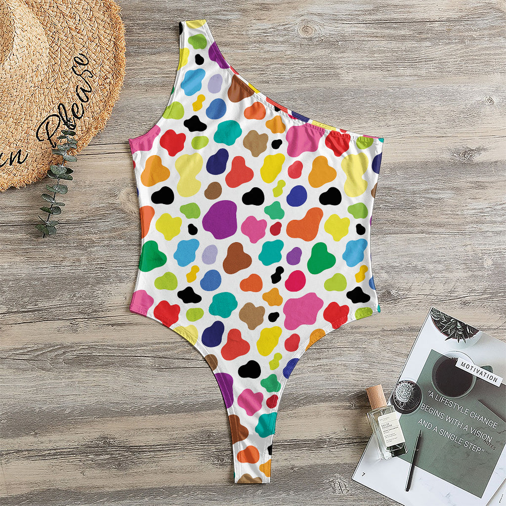 Colorful Cow Pattern Print One Shoulder Bodysuit