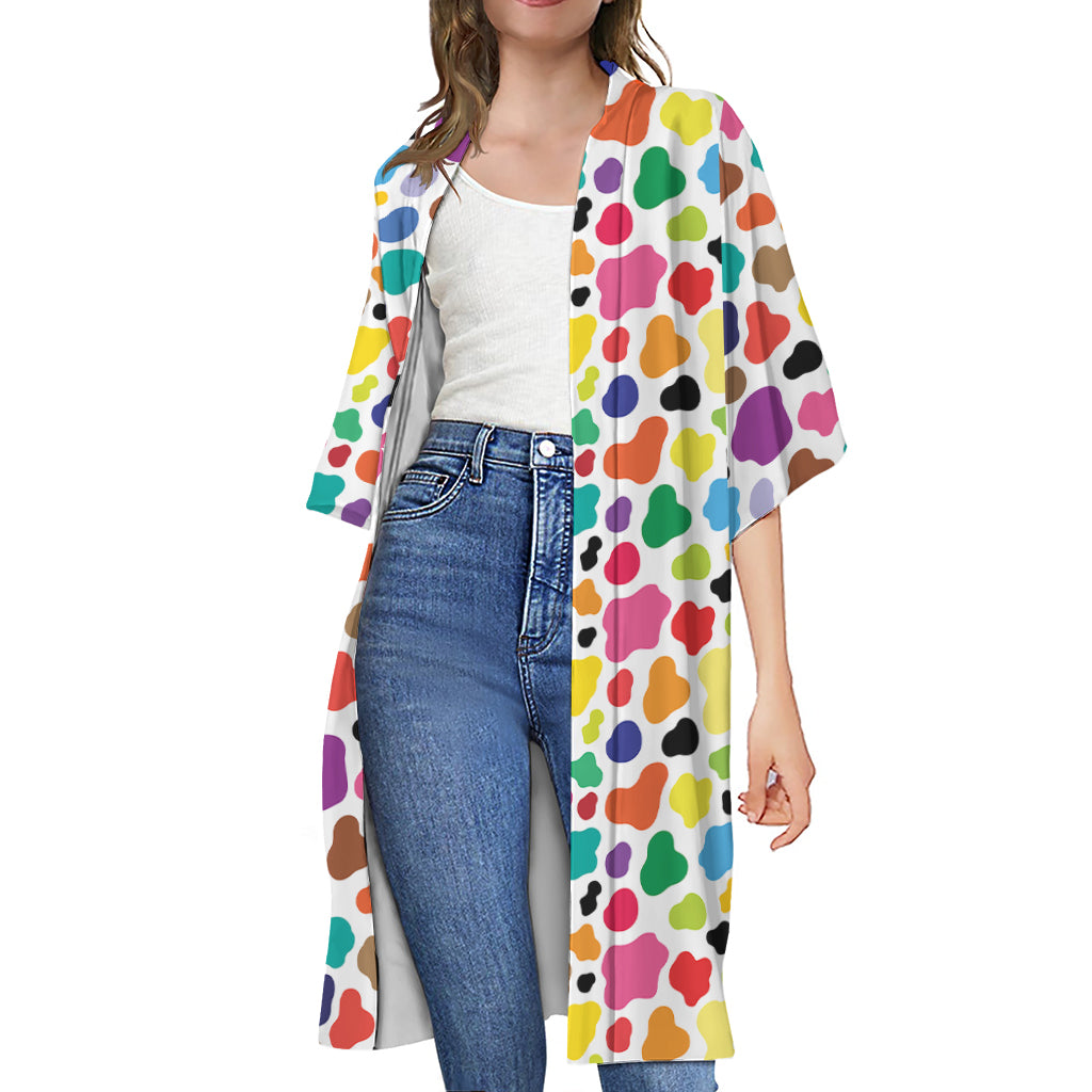 Colorful Cow Pattern Print Open Front Beach Cover Up