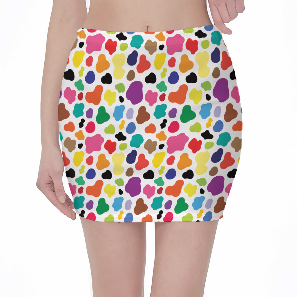 Colorful Cow Pattern Print Pencil Mini Skirt