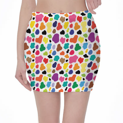 Colorful Cow Pattern Print Pencil Mini Skirt