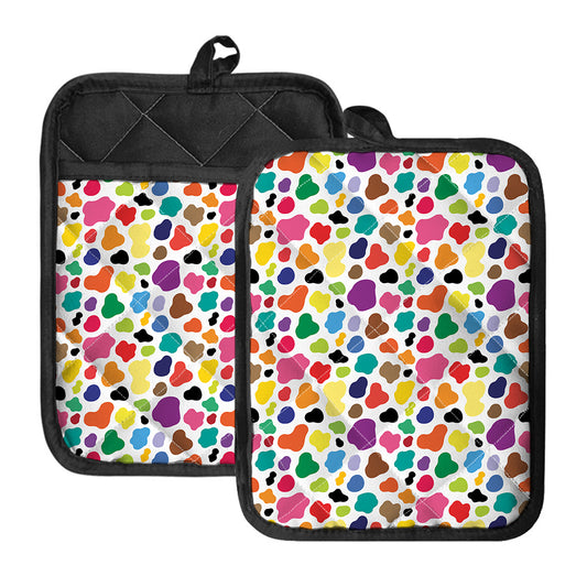 Colorful Cow Pattern Print Pot Holders With Pocket