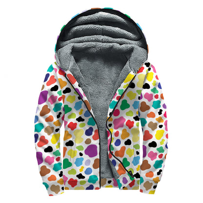 Colorful Cow Pattern Print Sherpa Lined Zip Up Hoodie