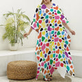 Colorful Cow Pattern Print Silk V-Neck Kaftan Dress