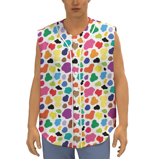 Colorful Cow Pattern Print Sleeveless Baseball Jersey