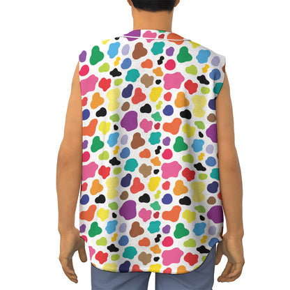 Colorful Cow Pattern Print Sleeveless Baseball Jersey