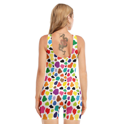 Colorful Cow Pattern Print Sleeveless One Piece Swimsuit