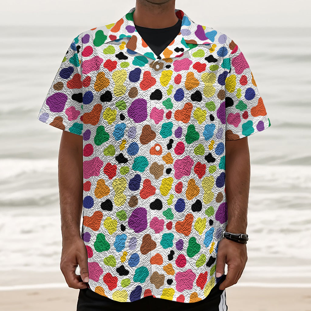 Colorful Cow Pattern Print Textured Short Sleeve Shirt