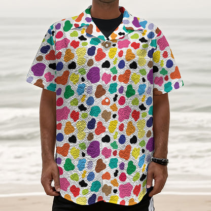 Colorful Cow Pattern Print Textured Short Sleeve Shirt