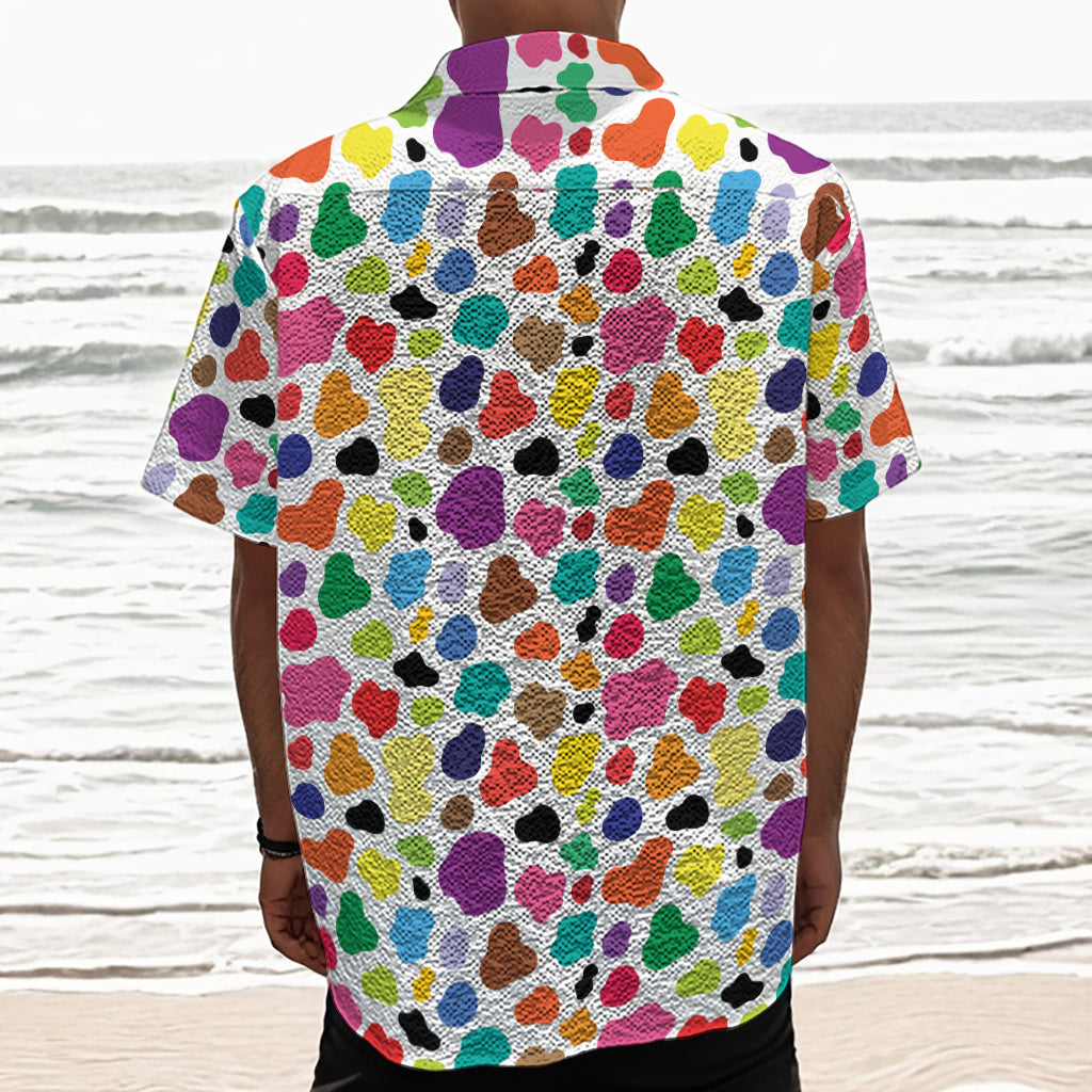 Colorful Cow Pattern Print Textured Short Sleeve Shirt