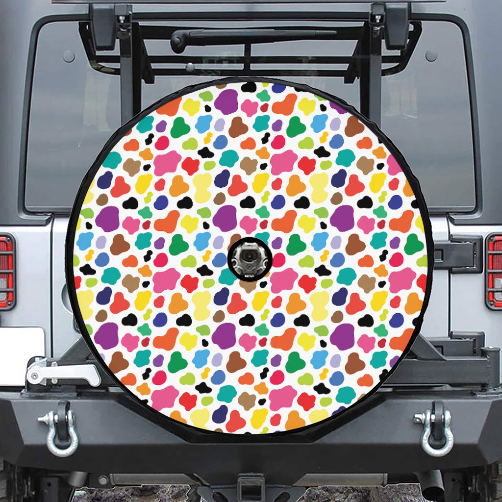 Colorful Cow Pattern Print Tire Cover With Camera Hole
