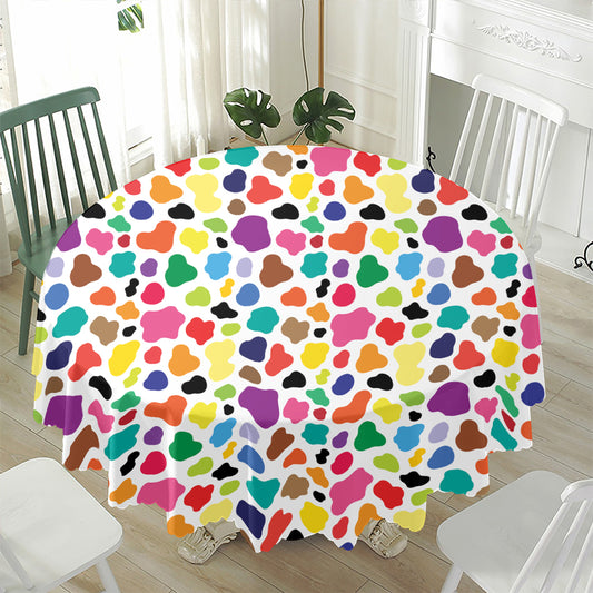 Colorful Cow Pattern Print Waterproof Round Tablecloth