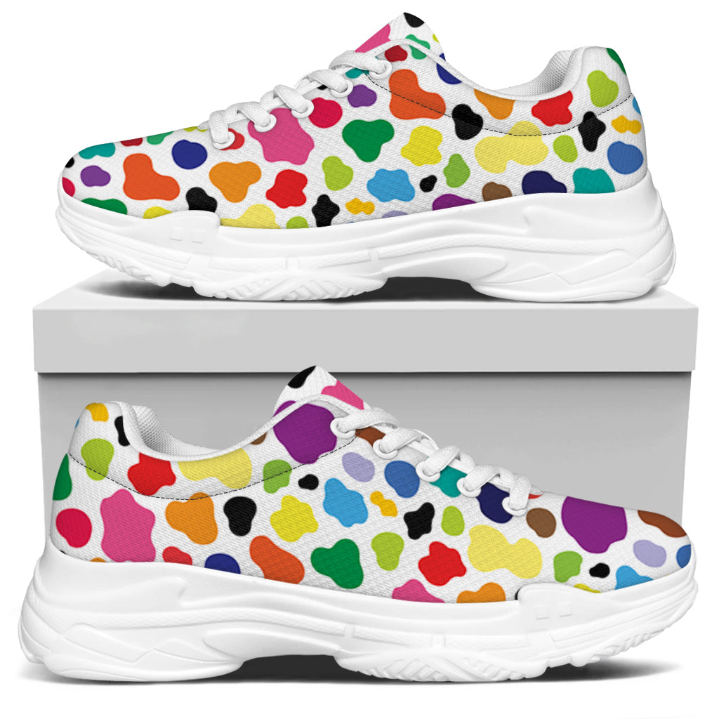 Colorful Cow Pattern Print White Chunky Shoes